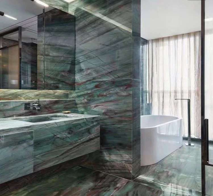botanic green quartzite bathroom wall and vanity tops